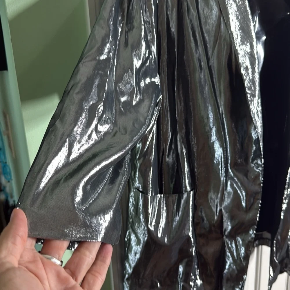 Vintage Silver 70/80s Disco Shiny Open Front Blazer Jacket Estimated Size Med/Lg - Picture 3 of 15